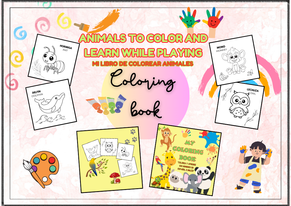 Libro de Colorear: Animales para pintar y aprender jugando - ingles/español