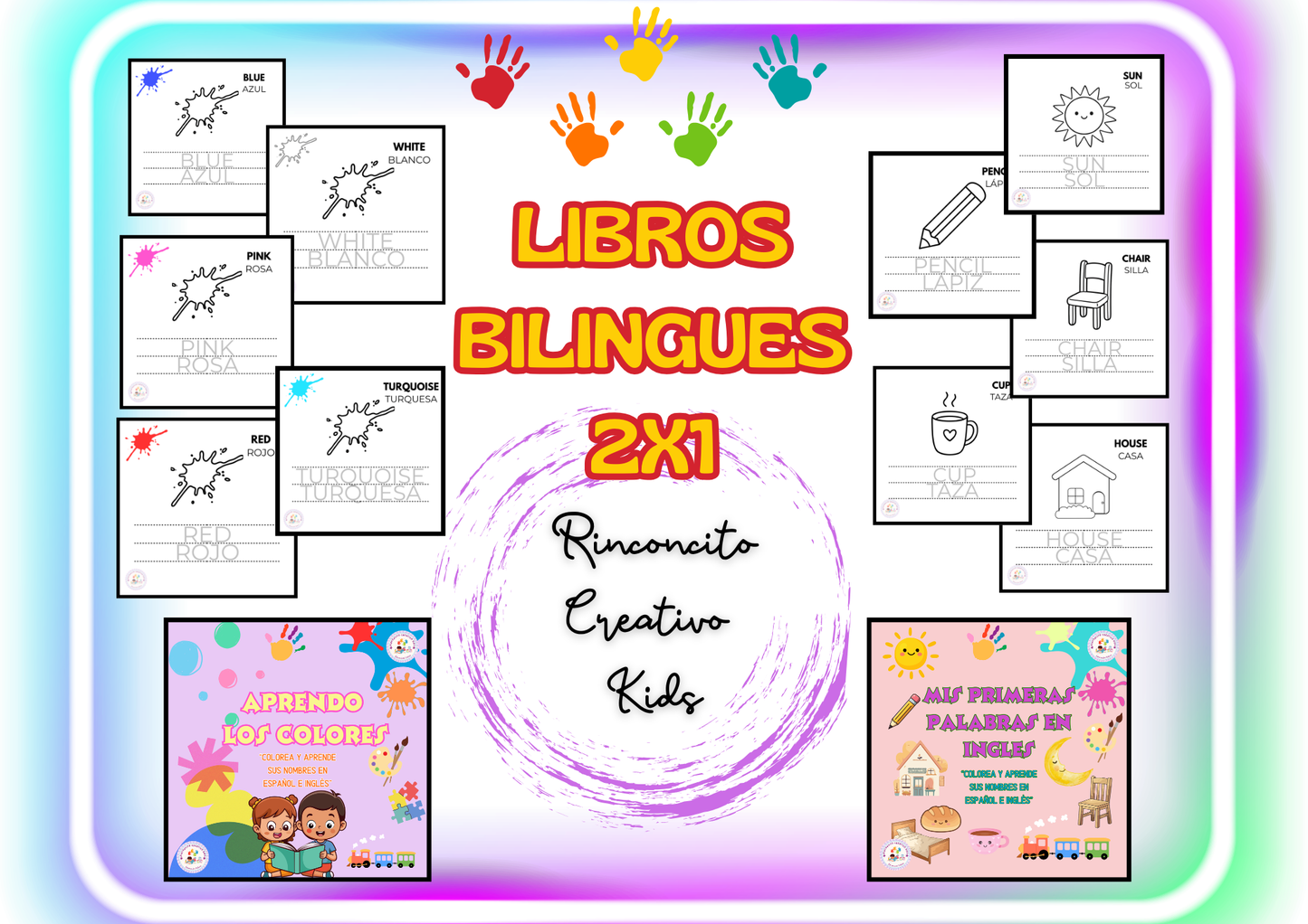 Pack 2x1 Libros Bilingües: Mis Primeras Palabras y Colores (Inglés - Español)