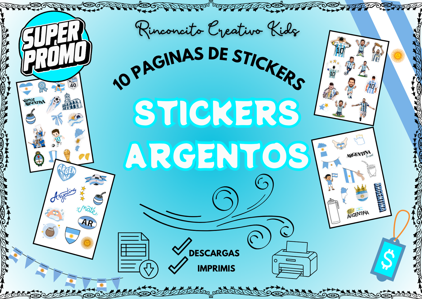 ¡PACK DE STICKERS ARGENTINOS PARA IMPRIMIR!💙🤍💙